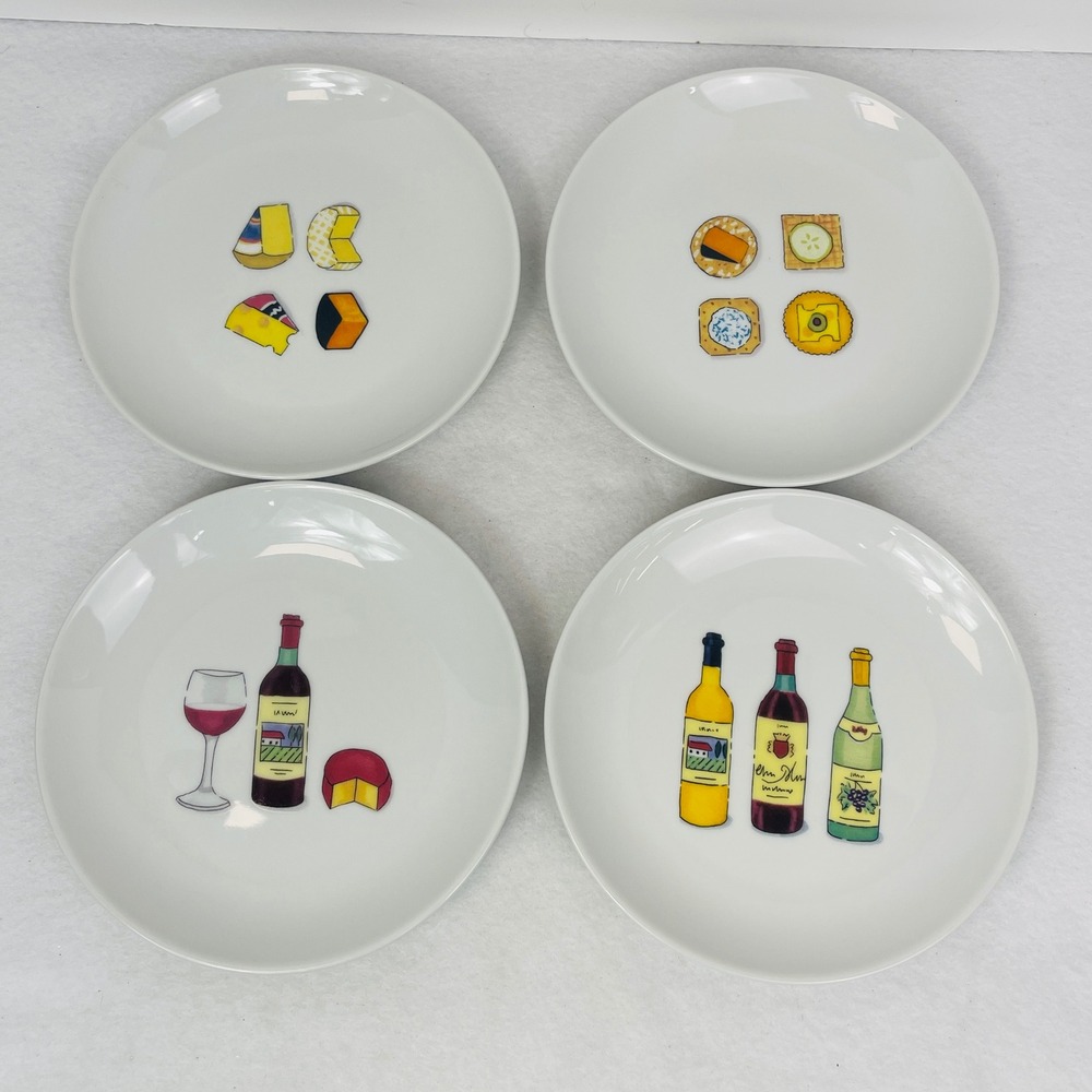 Nancy Green Boston Warehouse Wine and Cheese Appetizer Plates Set of 4 2001